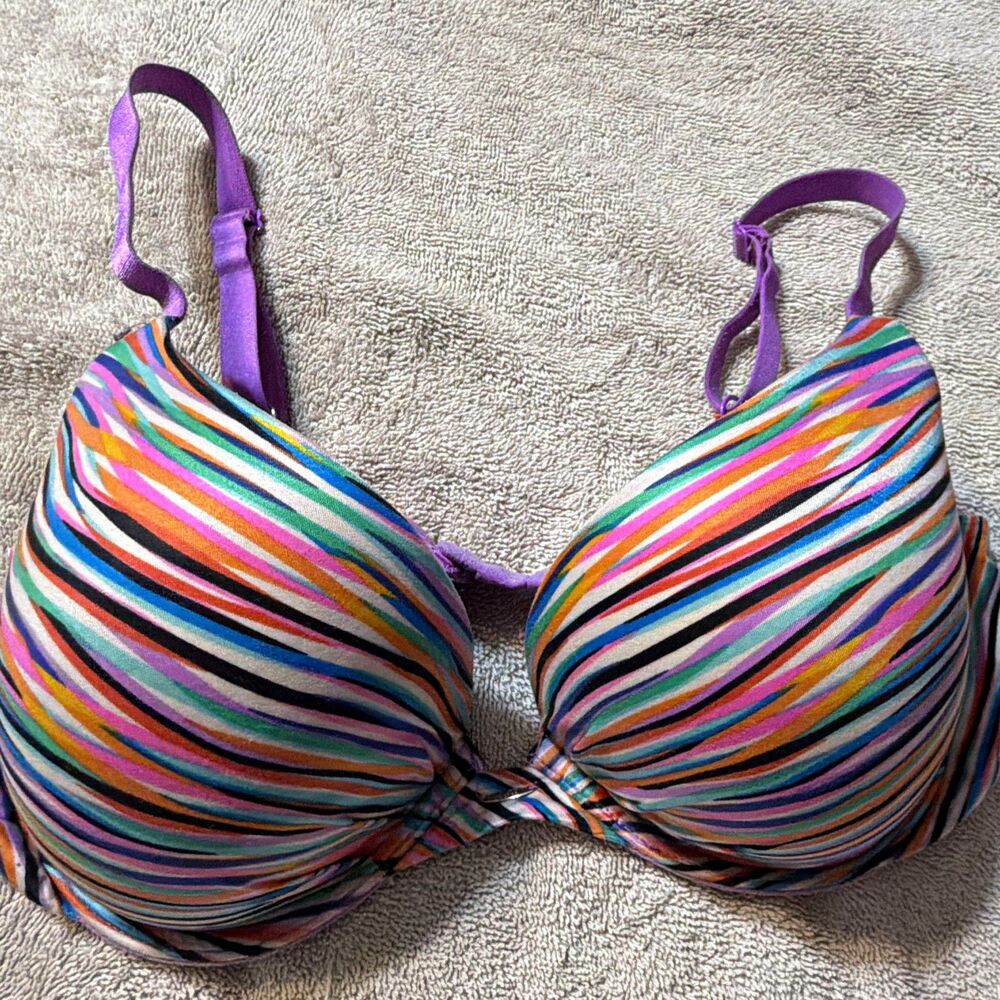 Victoria's Secret Plunge Underwire Bra Striped Multicolor/Purple 38C
